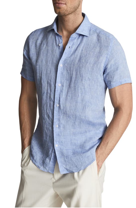 REISS HOLIDAY SHORT SLEEVE LINEN BUTTON-UP SHIRT