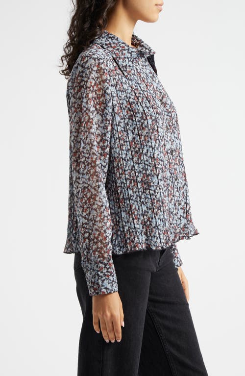 Shop Ganni Abstract Print Plissé Button-up Shirt In Phantom