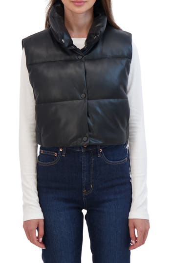 Sebby Crop Faux Leather Vest In Black