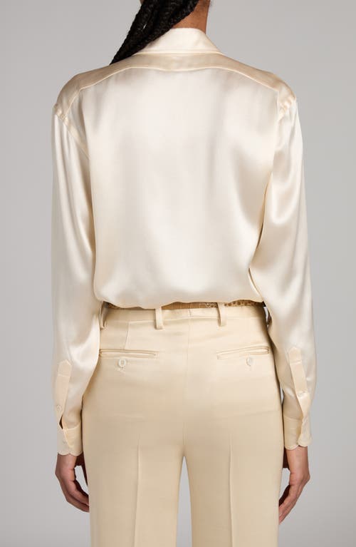 Shop Tom Ford Pleated Silk Charmeuse Button-up Shirt In Aw035 Off White