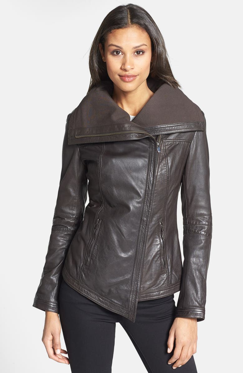 LaMarque Exaggerated Collar Leather Moto Jacket | Nordstrom