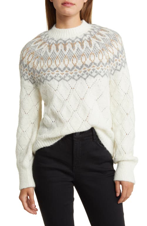 Wit & Wisdom Fair Isle Pointelle Sweater In Winter White/camel Multi