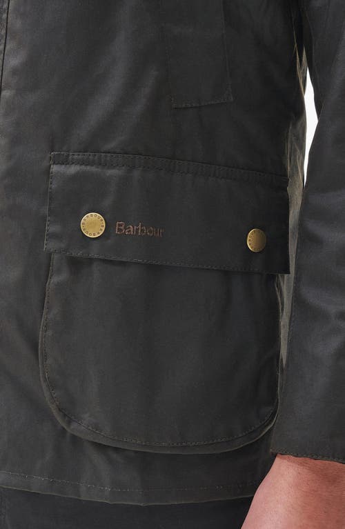 Shop Barbour Ashby Corduroy Collar Water Resistant Waxed Cotton Jacket In Olive