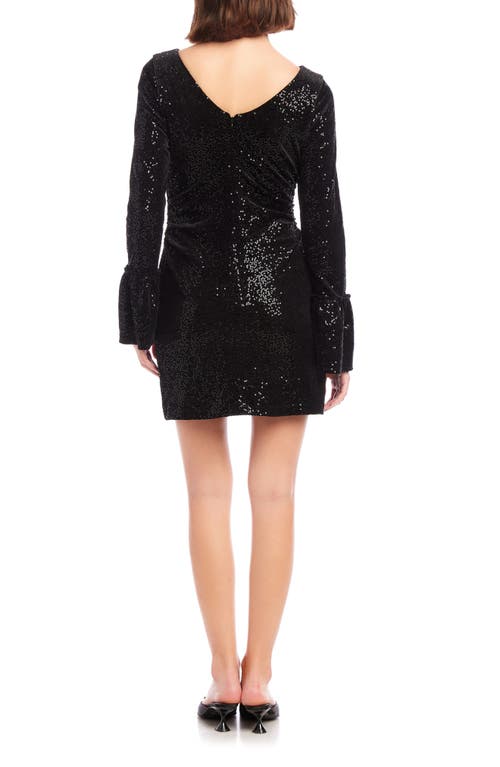 Shop Fifteen Twenty Laurel Sequin Bell Sleeve Velvet Minidress In Black