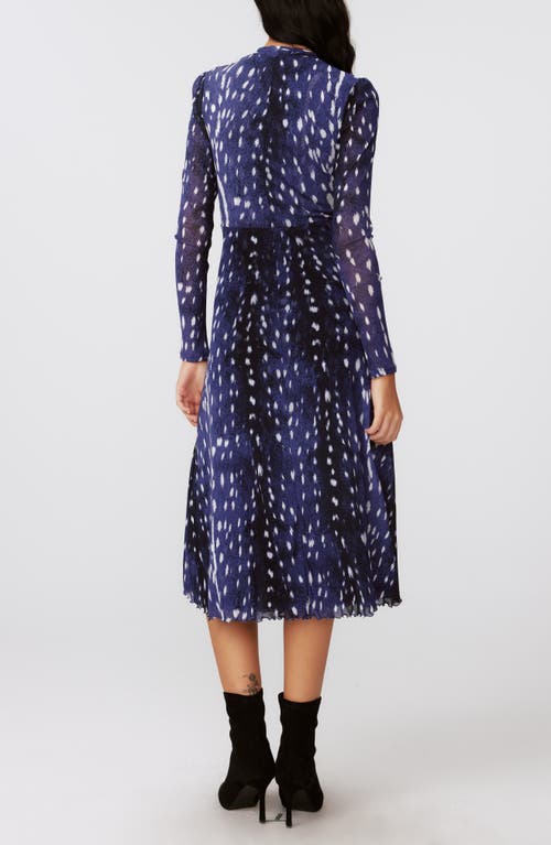 Shop Dvf Burton Print Long Sleeve Mesh Midi Dress In Fawn Perfect Navy