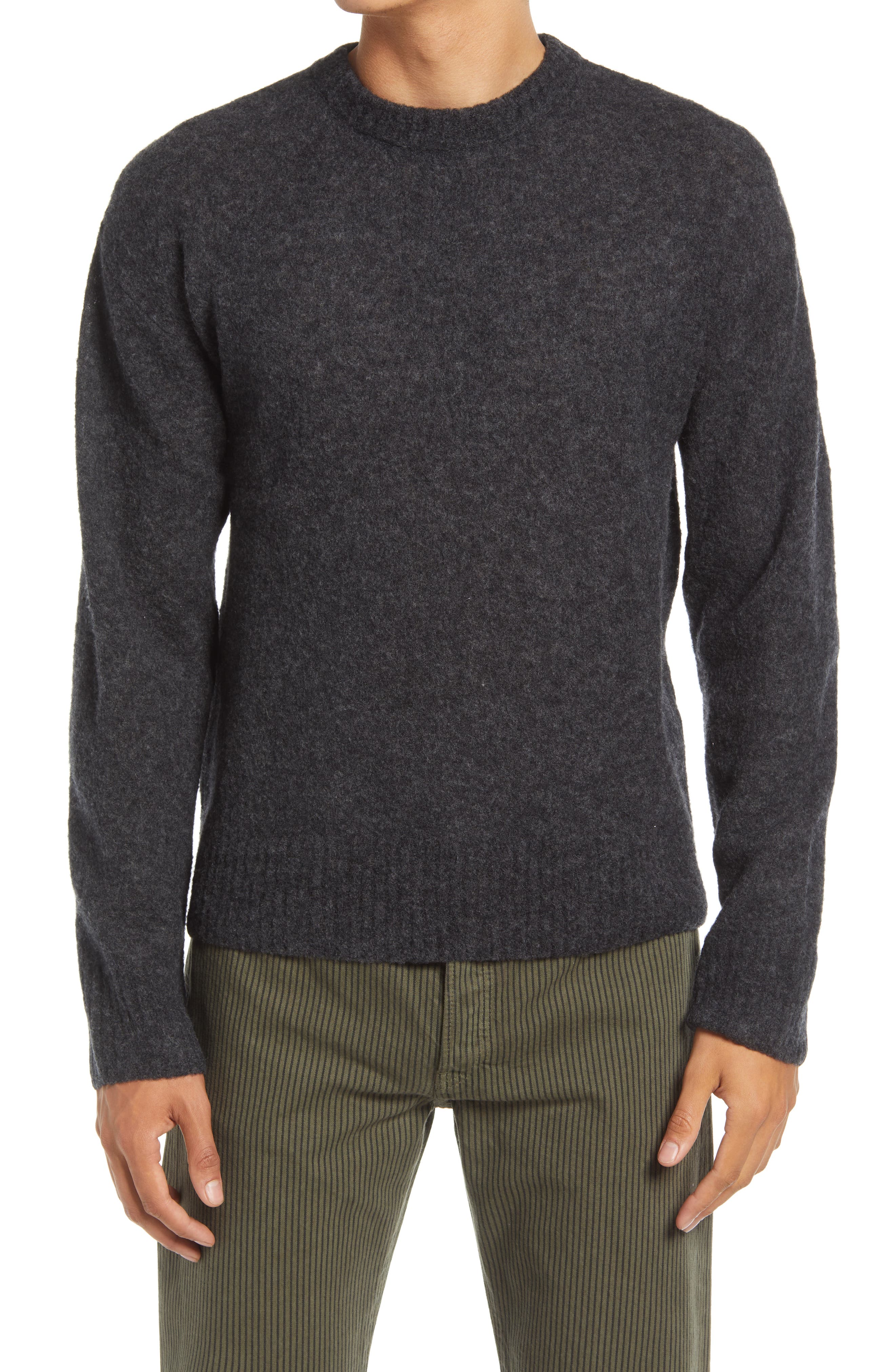 John Elliott Crewneck Powder Knit Wool Blend Sweater in Charcoal at Nordstrom, Size X-Large