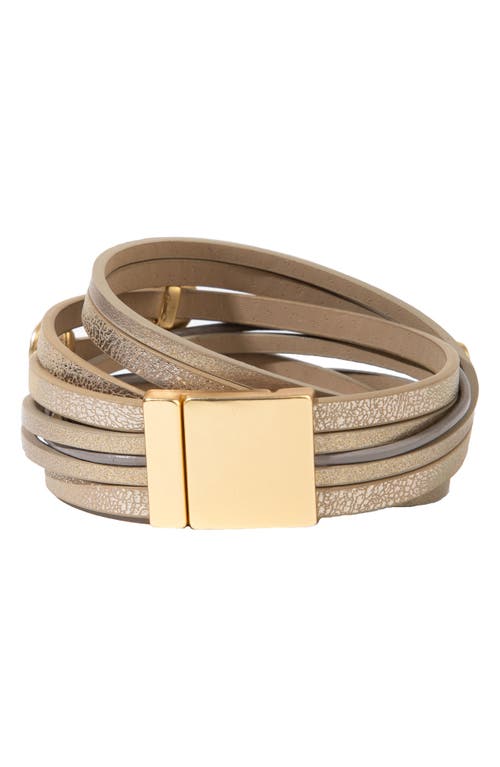 Shop Saachi Multistrand Golden Disks Leather Bracelet In Beige