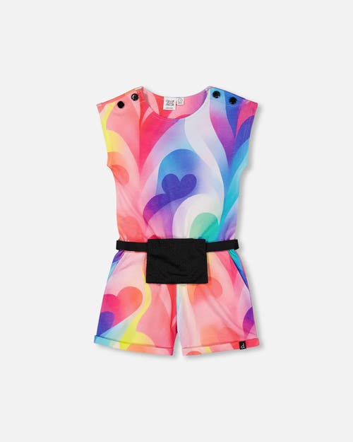 Deux Par Deux Little Girl's French Terry Romper Printed Rainbow Heart at Nordstrom