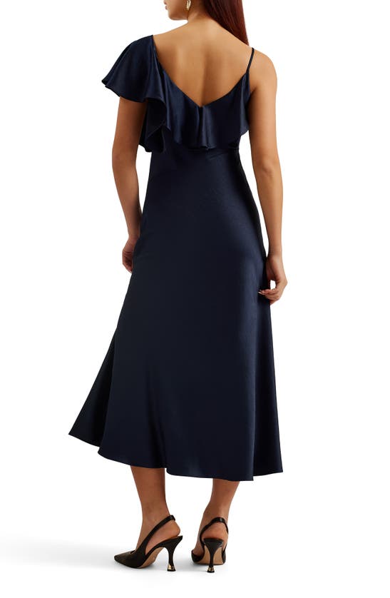 Ted Baker Womens Navy Keomi Ruffle-trim V-neck Satin Midi Dress In Navy