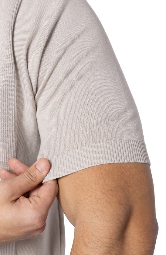 Spring + Mercer Textured Short Sleeve Button-up Sweater In Oatmeal
