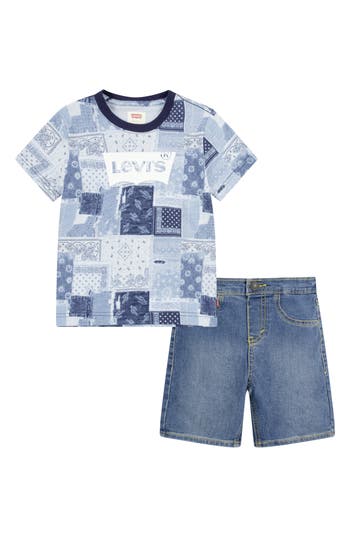 Levi's® Kids' Patchwork T-shirt & Shorts Set In Coronet Blue
