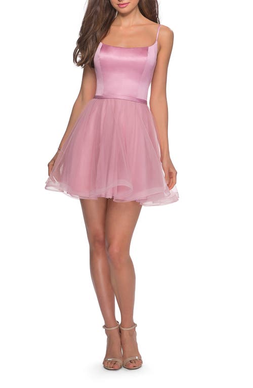 La Femme Satin & Tulle Fit Flare Dress at Nordstrom,