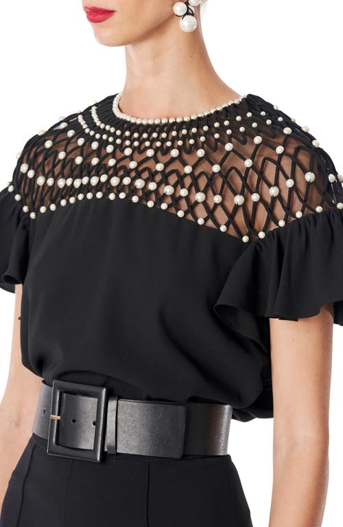 Embroidered Yoke Short Sleeve Top in Black
