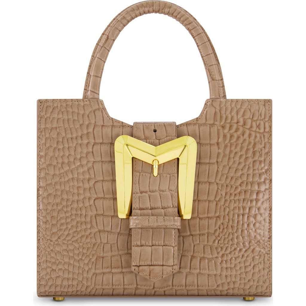 Mac Duggal Crocodile Embossed Leather Gold Buckle Tote Bag In Taupe