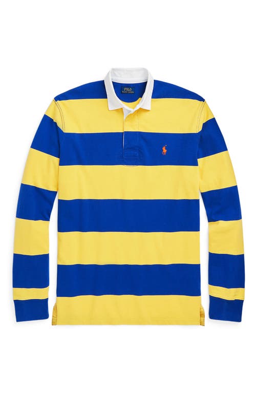 Shop Polo Ralph Lauren Stripe Cotton Rugby Shirt In Chrome Yellow/cruise Royal