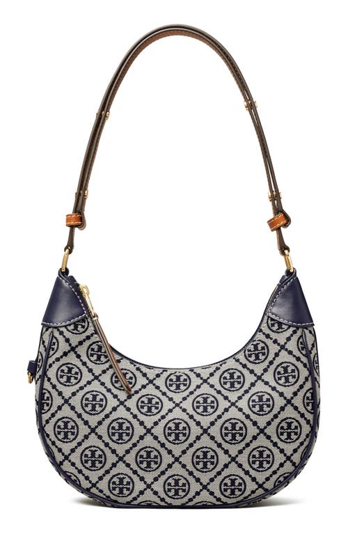 Shop Tory Burch T-monogram Jacquard Crescent Shoulder Bag In Tory Navy