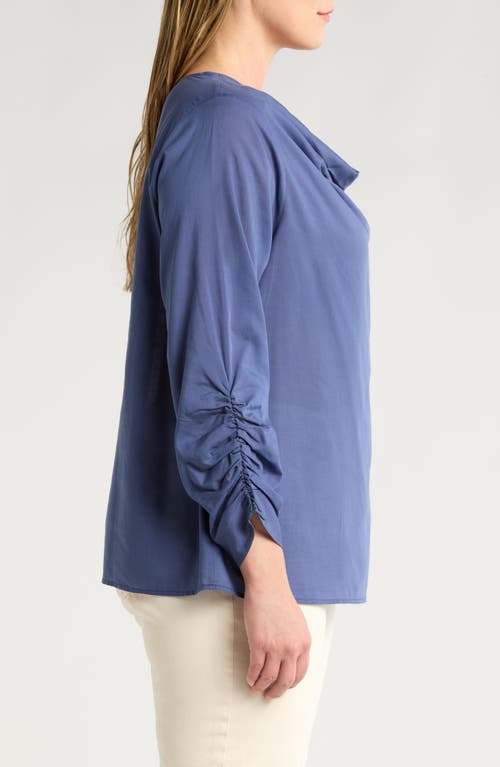 Shop Harshman Dania Ruched Draped Neck Top In Rhythm Blue