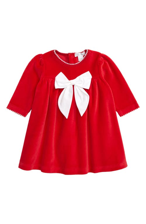 Kissy Bow Long Sleeve Velour Dress Red at Nordstrom,