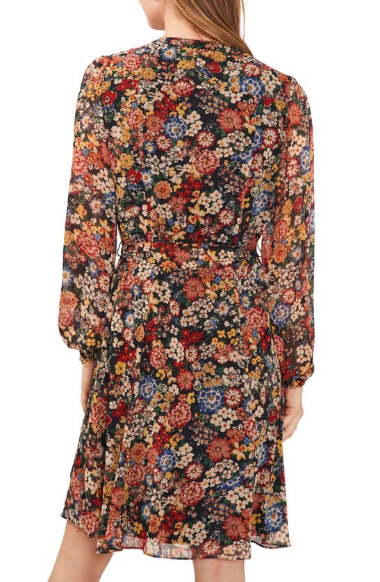 Shop Chaus Floral Print Tie Waist Long Sleeve Dress In Wine/ Multi/ Black 635