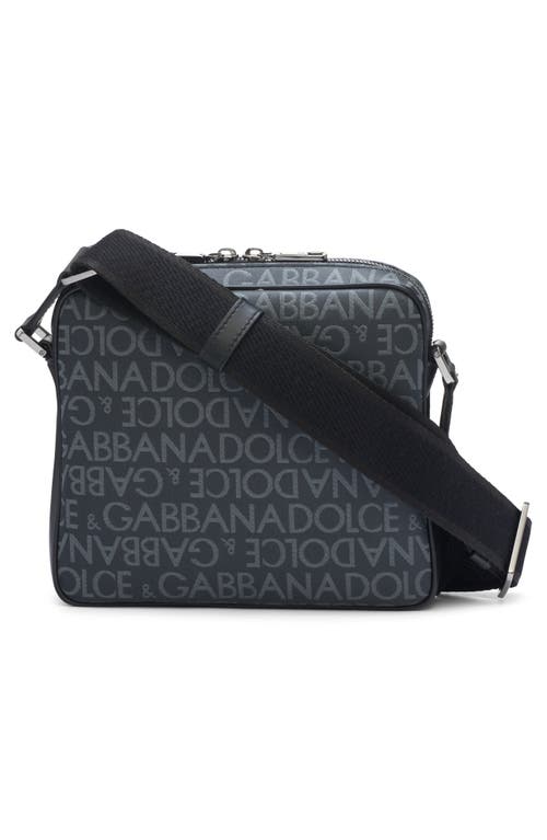 Shop Dolce & Gabbana Dolce&gabbana Logo Plaque Logo Jacquard Crossbody Bag In Black/grey