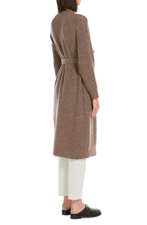 Shop Max Mara Leisure Emblema Longline Wool Blend Belted Duster Cardigan In Hazelnut Brown