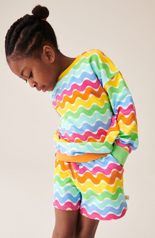 Shop Little Bird Kids' Rainbow Stripe Cotton Terry Cloth Sweathirt & Sweat Shorts Set In Multi Wave