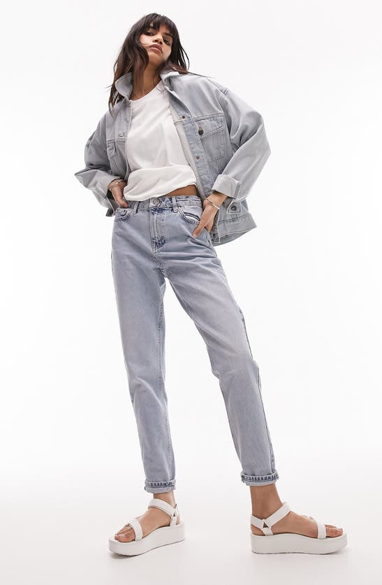 Shop Topshop High Waist Tapered Mom Jeans In Light Blue