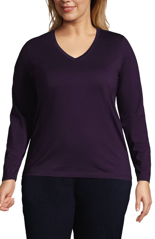 Shop Lands' End Plus Size Relaxed Supima Cotton Long Sleeve V-neck T-shirt In Blackberry