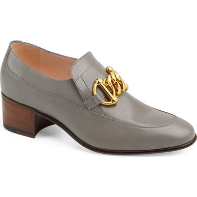 Gucci Ebal Chain Loafer Pump, Grey