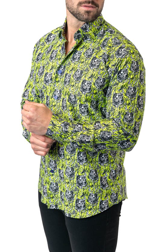 Shop Maceoo Fibonacci Jungle Cotton Button-up Shirt In Green