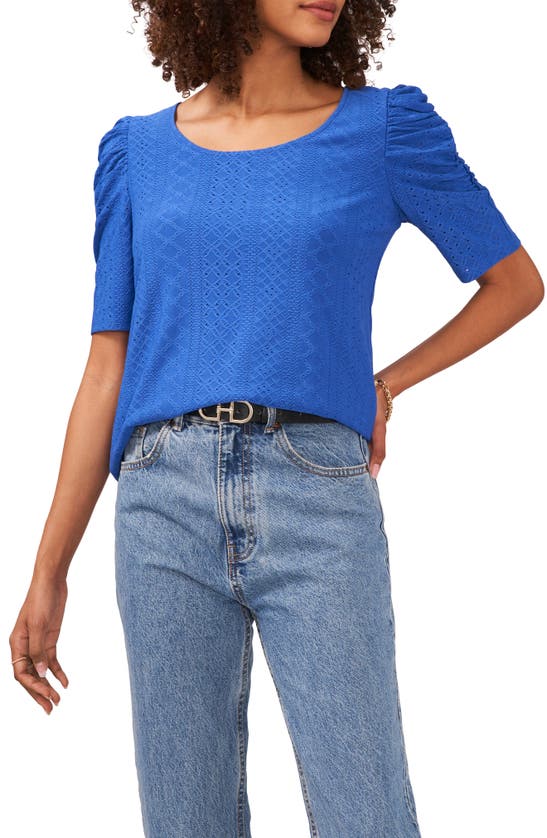 Vince Camuto Eyelet Sleeve Knit Top In Deep Azure