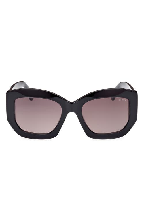 Pucci Women's Shiny Black & Smoke Gradient Geometric Sunglasses In Black/gold/gradient Smoke