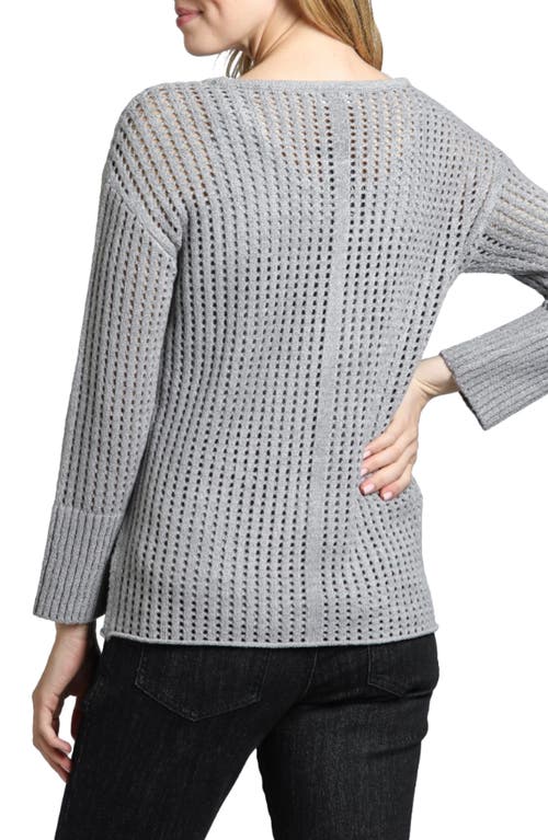 Shop Apny Open Stitch Scoop Neck Sweater In Silver Grey