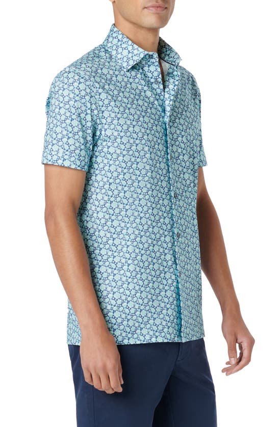 Shop Bugatchi Milo Ooohcotton® Floral Short Sleeve Button-up Shirt In Turquoise