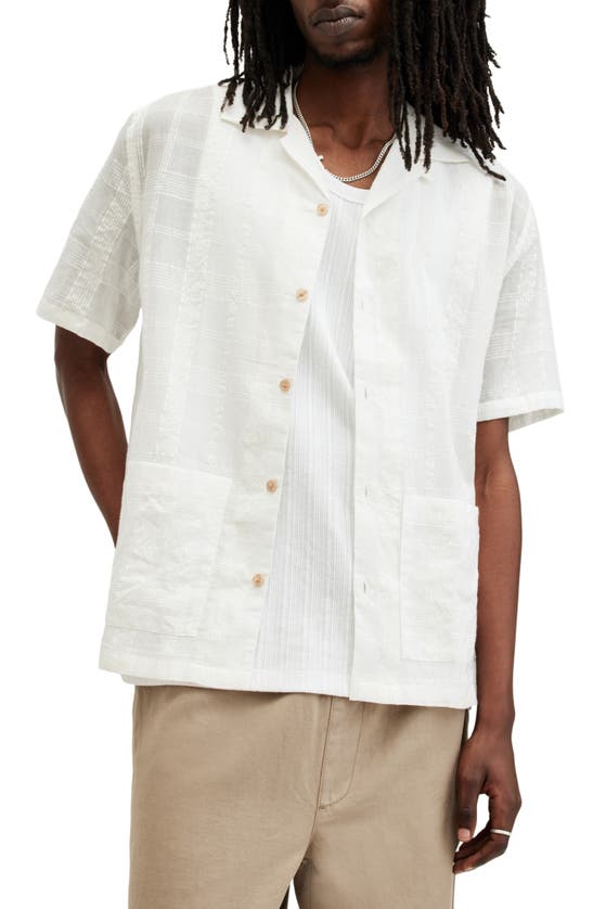 Shop Allsaints Tonal Plaid Short Sleeve Cotton Camp Shirt In Avalon White