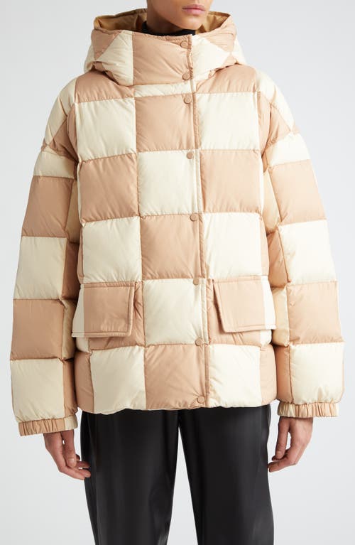 Stand Studio Darla Checkered Hooded Down Puffer Jacket Eggshell/Sand at Nordstrom, Us