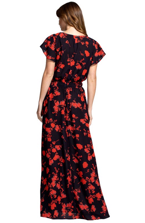 Hotsquash London Clothing Chiffon Wrap Top Maxi Dress In Black And Red Flower