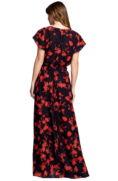 Shop Hotsquash London Clothing Chiffon Wrap Top Maxi Dress In Black And Red Flower