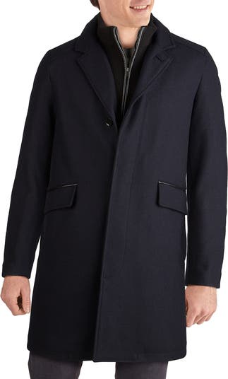 Wool blend overcoat with knit bib inset cole haan online