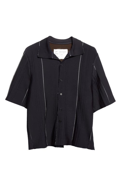 Camiel Fortgens Relief Short Sleeve Button-Up Shirt in Black/Brown