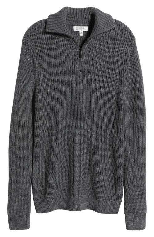 Shop Nordstrom Shaker Stitch Merino Quarter Zip Sweater In Grey Dark Charcoal Heather