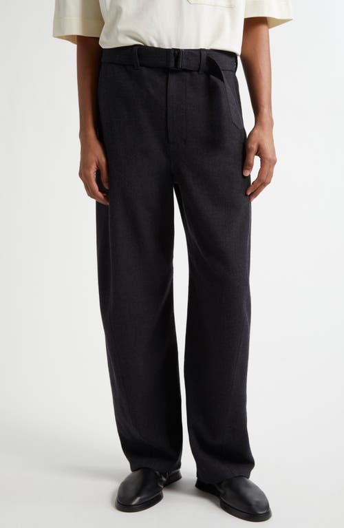 Lemaire Twisted Seam Belted Virgin Wool Pants In Anthracite/grey