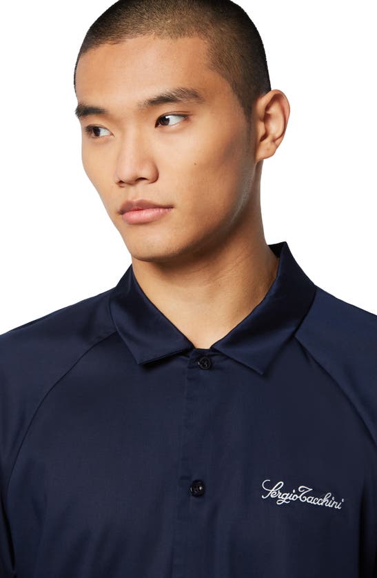 Shop Sergio Tacchini Giorgio Lounge Short Sleeve Button-up Shirt In Maritime Blue