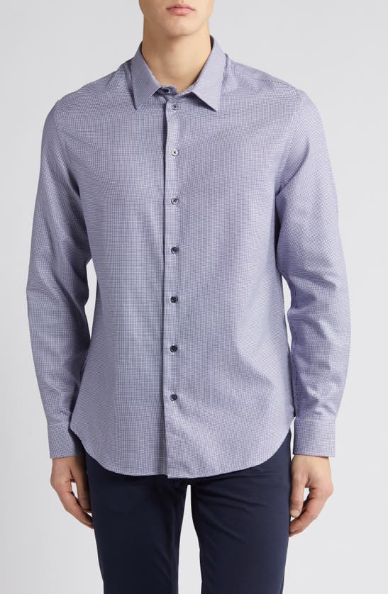 Emporio Armani Micro Check Cotton Button-up Shirt In Navy