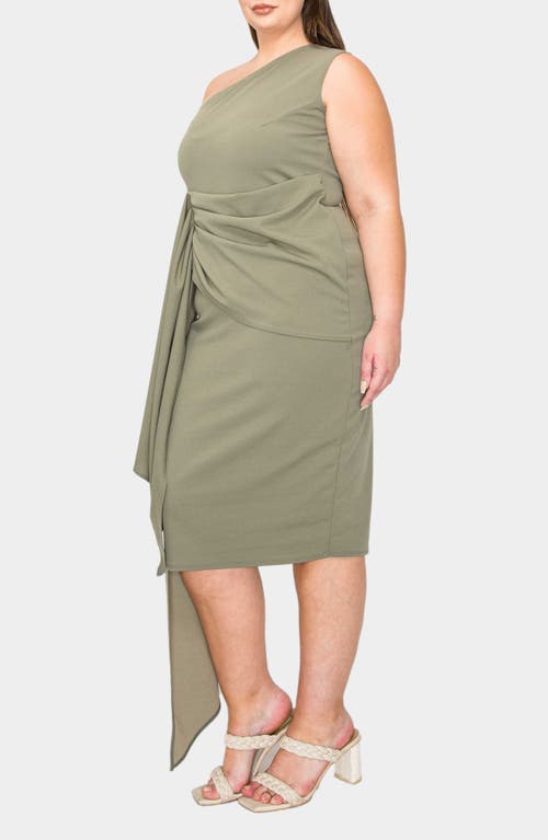 Shop L I V D Esme Draped One-shoulder Dress In Dark Sage