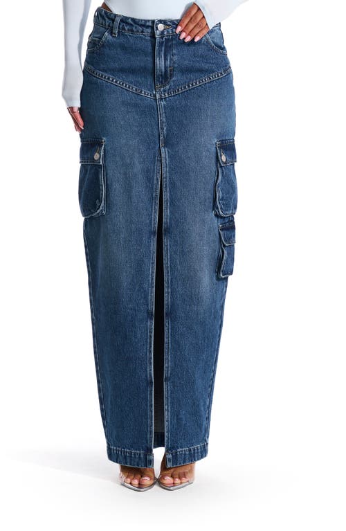 Naked Wardrobe Cargo Denim Maxi Skirt Indigo Wash at Nordstrom,