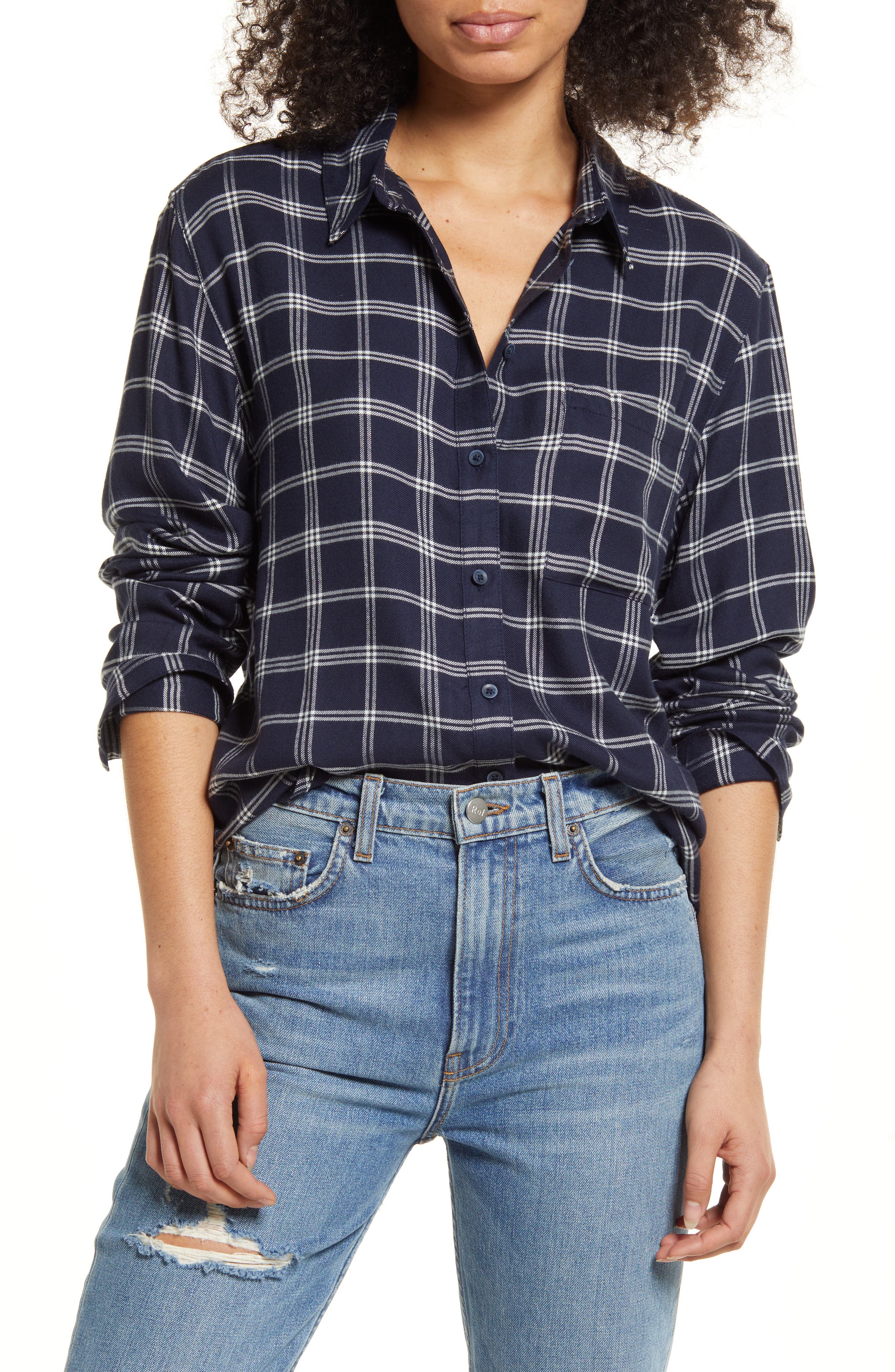 Treasure \u0026 Bond Plaid Boyfriend Shirt 