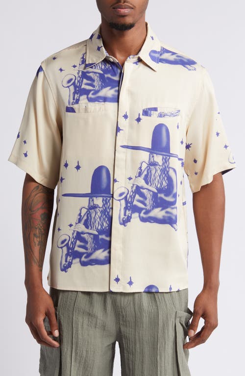 JUNGLES Flute Short Sleeve Modal Button-Up Shirt Birch at Nordstrom,