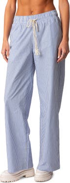 EDIKTED Olivia Striped Loose Fit Pants - LIGHT BLUE