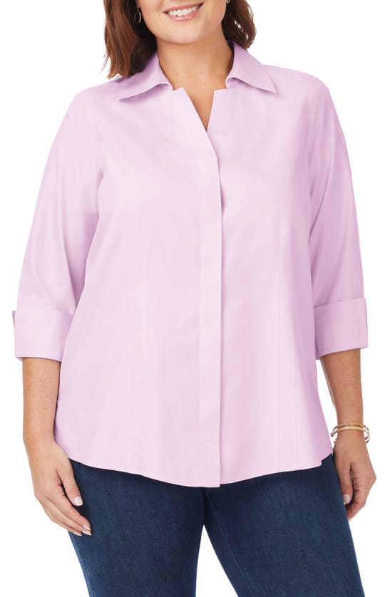 Foxcroft 'taylor' Three-quarter Sleeve Non-iron Cotton Shirt In Lilac Bloom